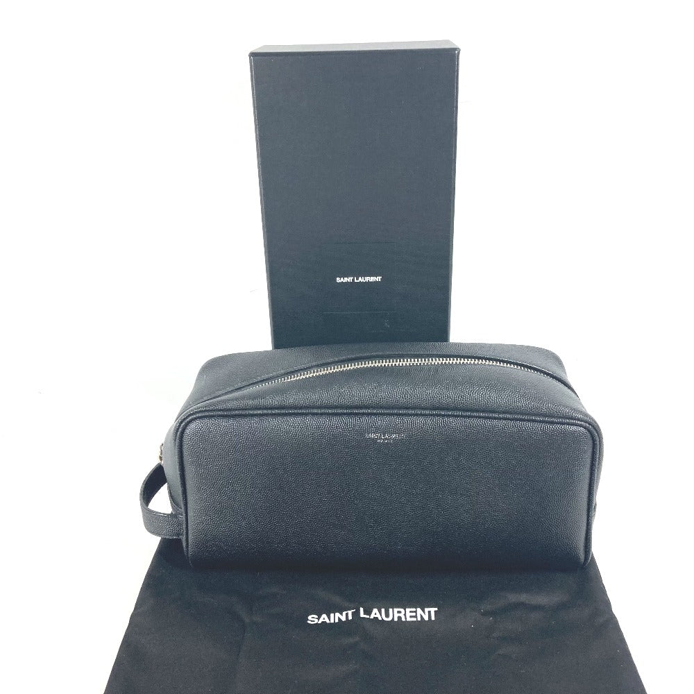 SAINT LAURENT PARIS business bag 609347 leather black logo with handle grooming case mens Used Authentic