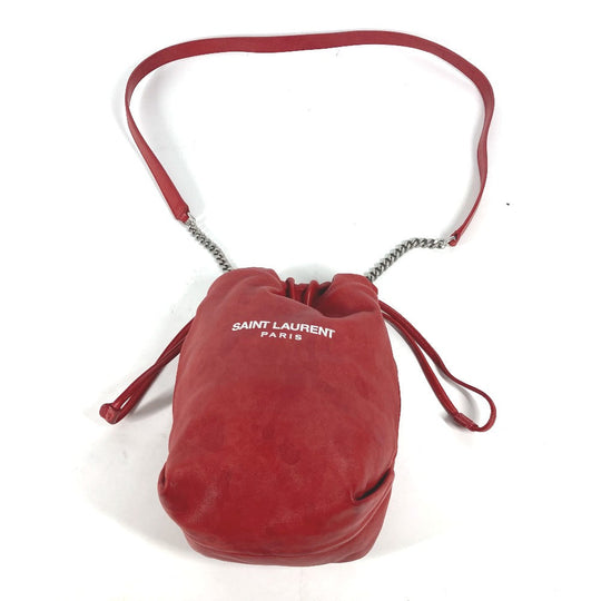 SAINT LAURENT PARIS Shoulder Bag 583328 leather Red With porch Teddy Small Women Used Authentic