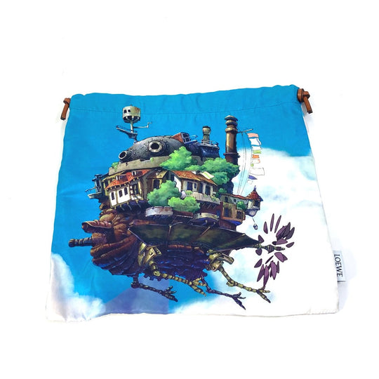 LOEWE Pouch C822057X23 canvas blue Ghibli collaboration howl's moving castle drawstring Women Used Authentic