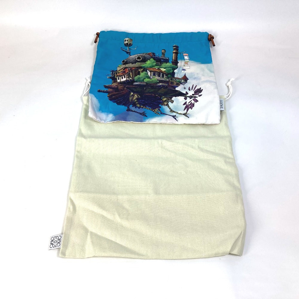 LOEWE Pouch C822057X23 canvas blue Ghibli collaboration howl's moving castle drawstring Women Used Authentic