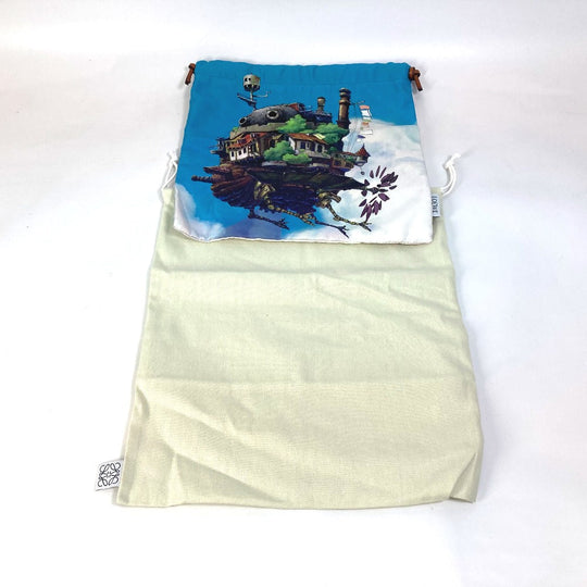 LOEWE Pouch C822057X23 canvas blue Ghibli collaboration howl's moving castle drawstring Women Used Authentic