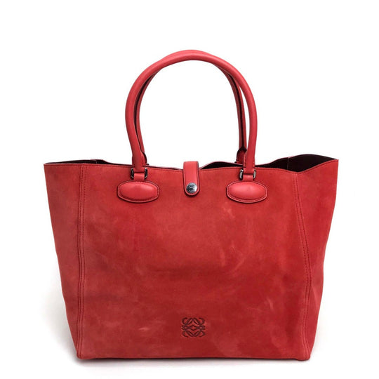 LOEWE Tote Bag suede Red logo Leo Women Used Authentic