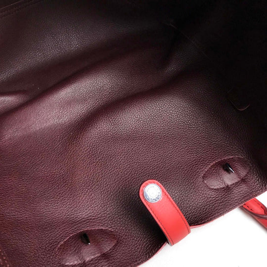 LOEWE Tote Bag suede Red logo Leo Women Used Authentic
