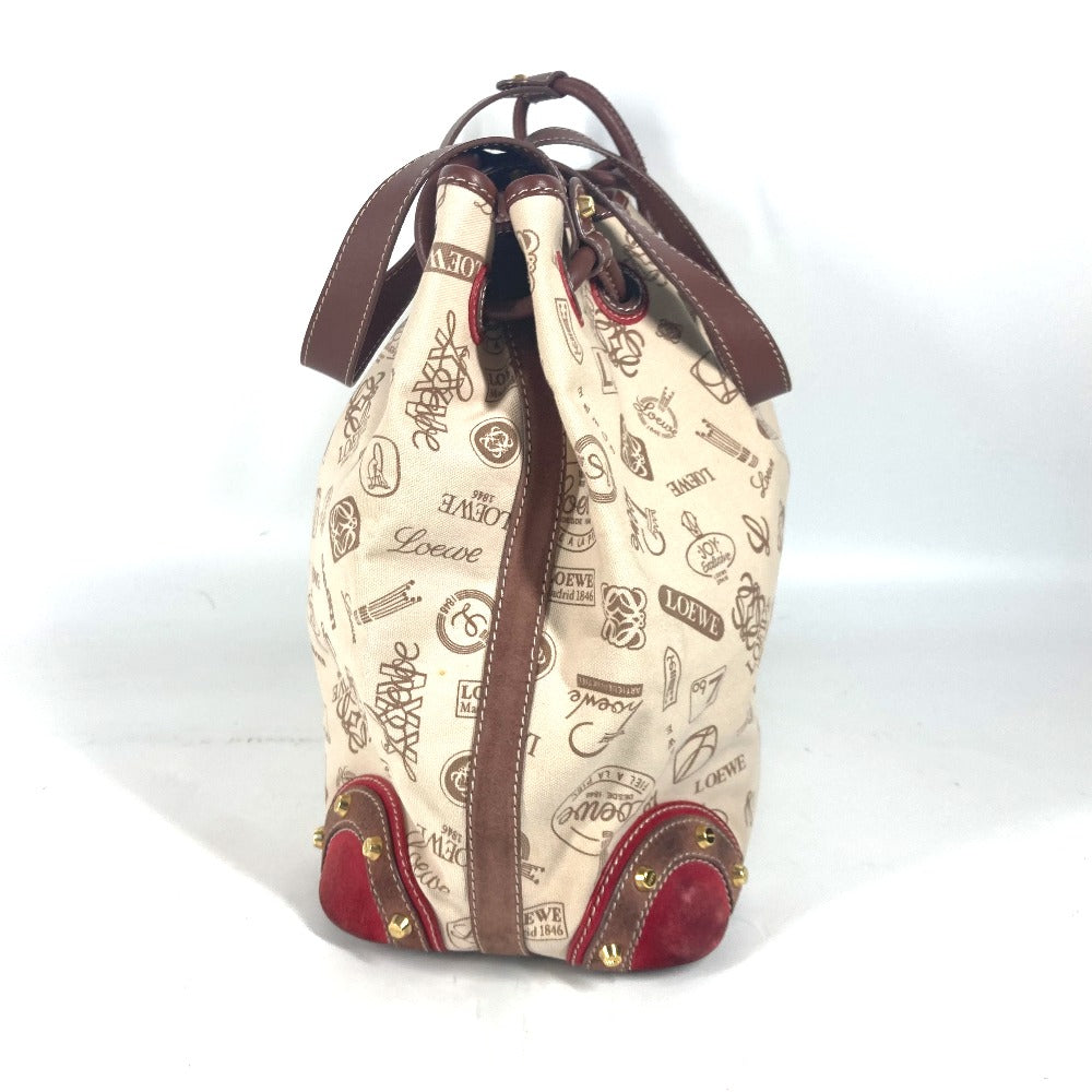 LOEWE Shoulder Bag Canvas / leather beige 160th anniversary logo anagram drawstring bag Women Used Authentic