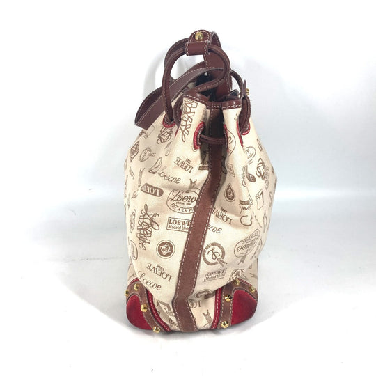 LOEWE Shoulder Bag Canvas / leather beige 160th anniversary logo anagram drawstring bag Women Used Authentic