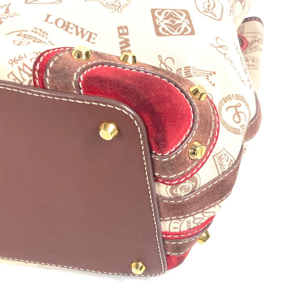 LOEWE Shoulder Bag Canvas / leather beige 160th anniversary logo anagram drawstring bag Women Used Authentic