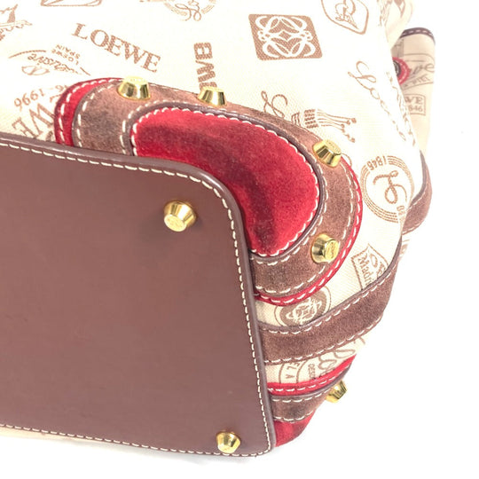 LOEWE Shoulder Bag Canvas / leather beige 160th anniversary logo anagram drawstring bag Women Used Authentic