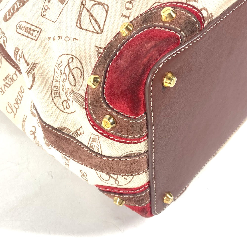 LOEWE Shoulder Bag Canvas / leather beige 160th anniversary logo anagram drawstring bag Women Used Authentic