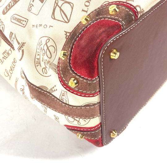 LOEWE Shoulder Bag Canvas / leather beige 160th anniversary logo anagram drawstring bag Women Used Authentic