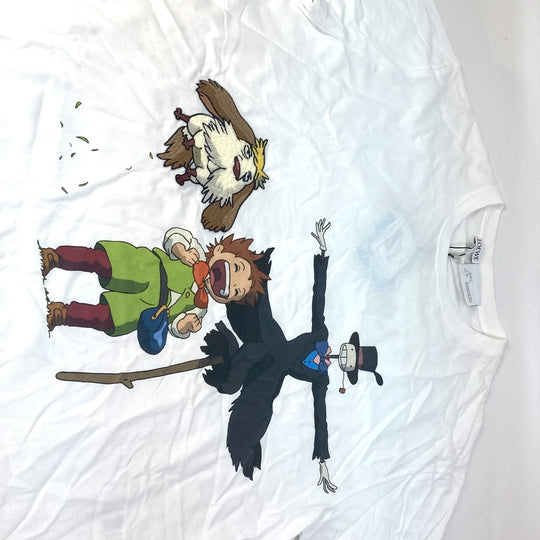 LOEWE Short sleeve T-shirt HB44Y22X11 cotton white studio ghibli collaboration Howl's Moving Castle Hinn, Markl, Scarecrow and Cub mens S Used Authentic