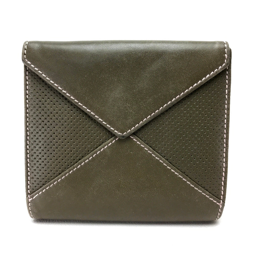 LOEWE Folded wallet lambskin khaki W Hook Wallet Short wallet with snap fastener Women Used Authentic