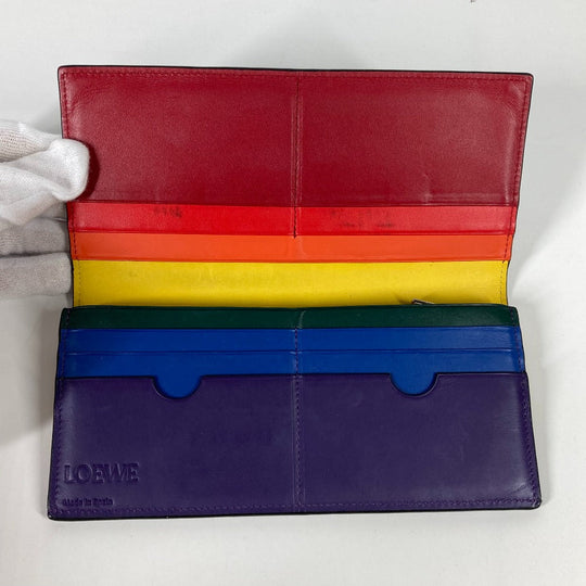 LOEWE Long Wallet Purse leather black long wallet rainbow anagram mens Used Authentic