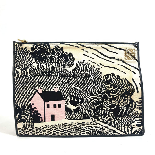 LOEWE Clutch bag Canvas, Leather black T pouch John Allen John Allen Women Used Authentic