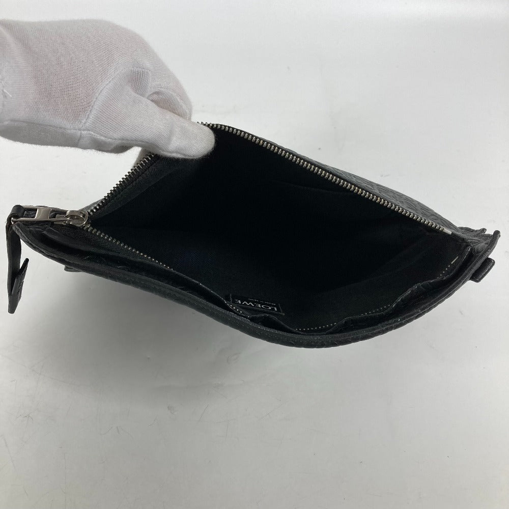 LOEWE Clutch bag leather black pouch bag Anagram T Pouch mens Used Authentic