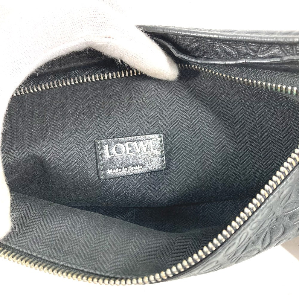 LOEWE Clutch bag leather black pouch bag Anagram T Pouch mens Used Authentic