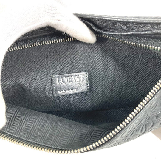 LOEWE Clutch bag leather black pouch bag Anagram T Pouch mens Used Authentic