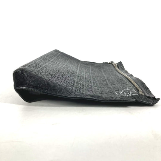 LOEWE Clutch bag leather black pouch bag Anagram T Pouch mens Used Authentic
