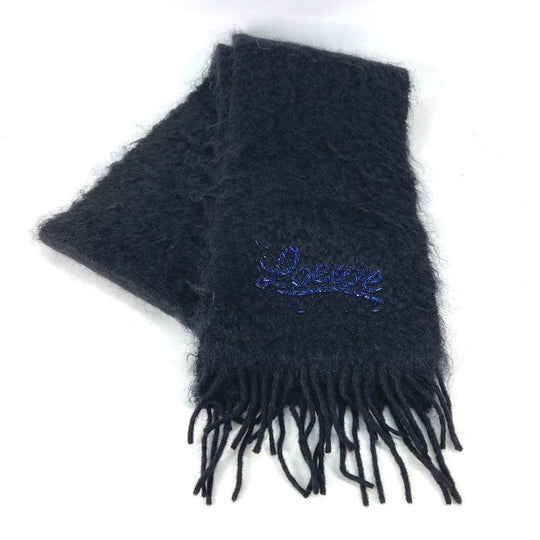 LOEWE Scarf Mohair, Wool black Bead embroidery logo Women Used Authentic