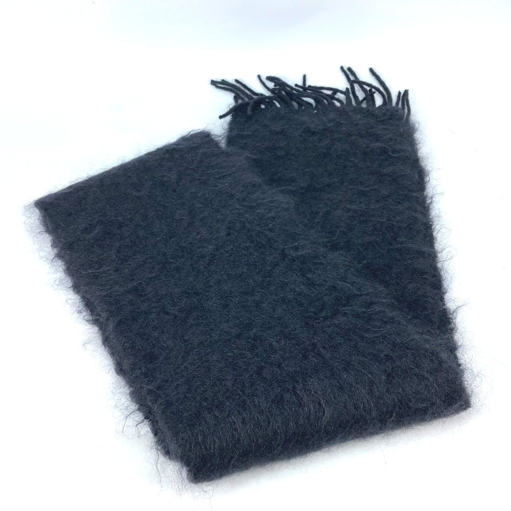 LOEWE Scarf Mohair, Wool black Bead embroidery logo Women Used Authentic