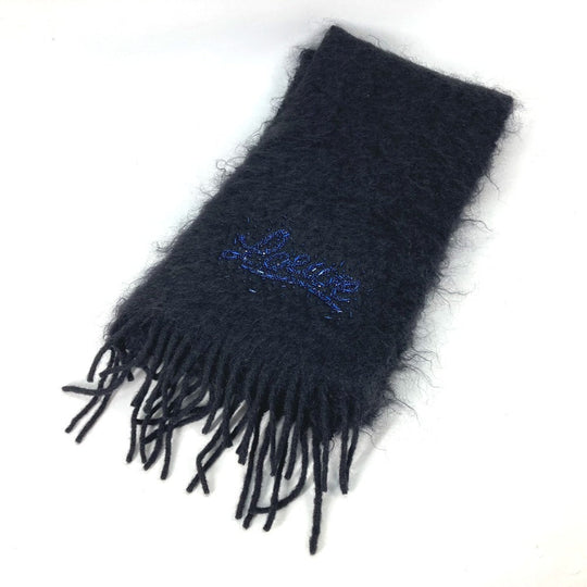 LOEWE Scarf Mohair, Wool black Bead embroidery logo Women Used Authentic