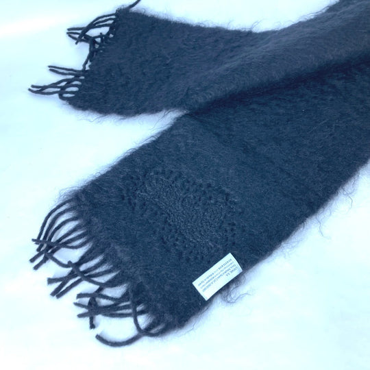 LOEWE Scarf Mohair, Wool black Bead embroidery logo Women Used Authentic