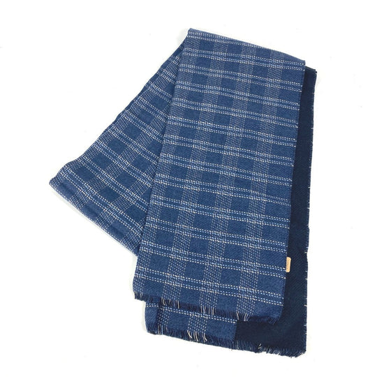LOEWE Scarf wool blue Anagram Check Fringe unisex(Unisex) Used Authentic