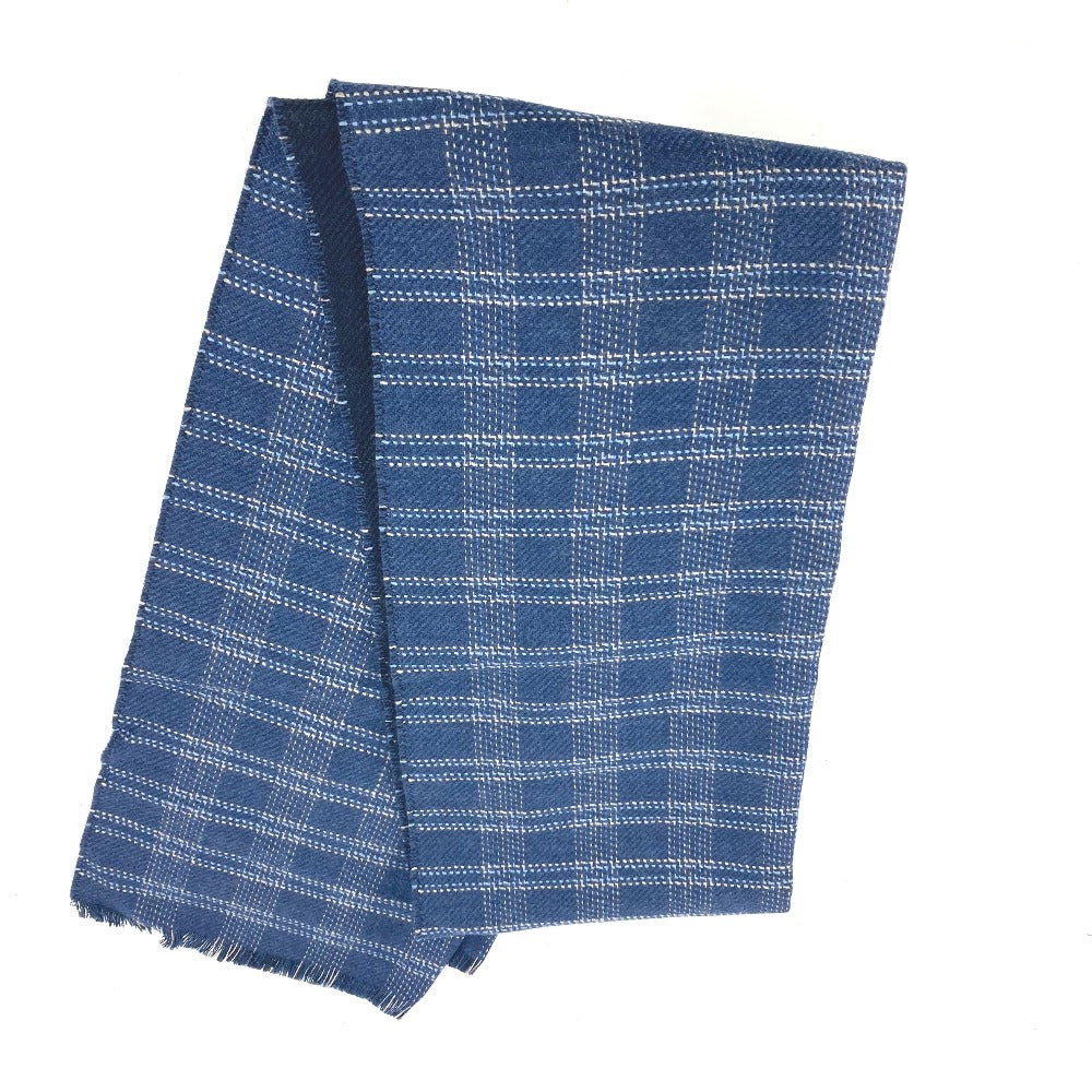 LOEWE Scarf wool blue Anagram Check Fringe unisex(Unisex) Used Authentic