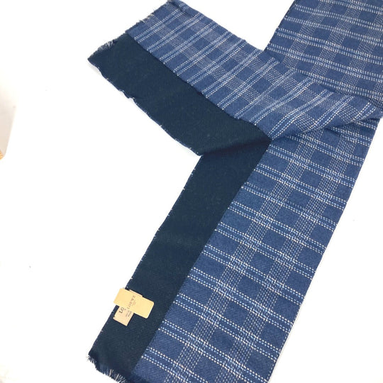LOEWE Scarf wool blue Anagram Check Fringe unisex(Unisex) Used Authentic