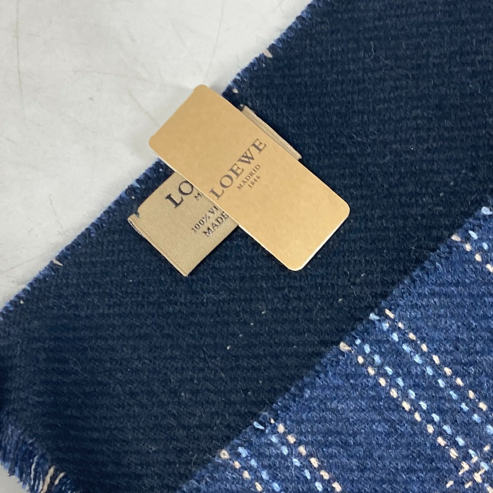 LOEWE Scarf wool blue Anagram Check Fringe unisex(Unisex) Used Authentic
