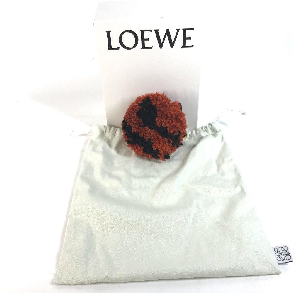 LOEWE key ring knit Orange Pom pom charm Women Used Authentic