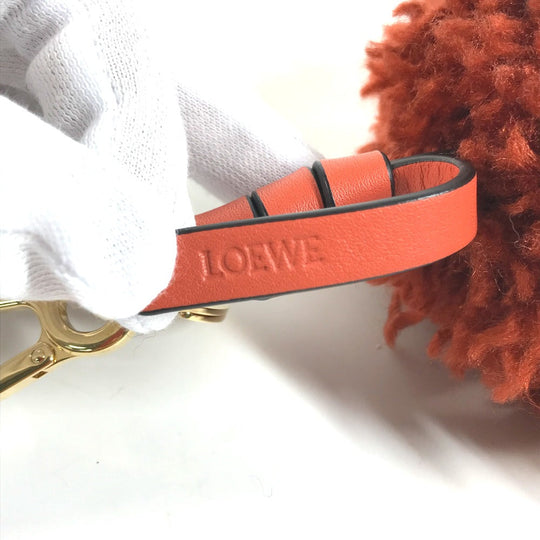 LOEWE key ring knit Orange Pom pom charm Women Used Authentic