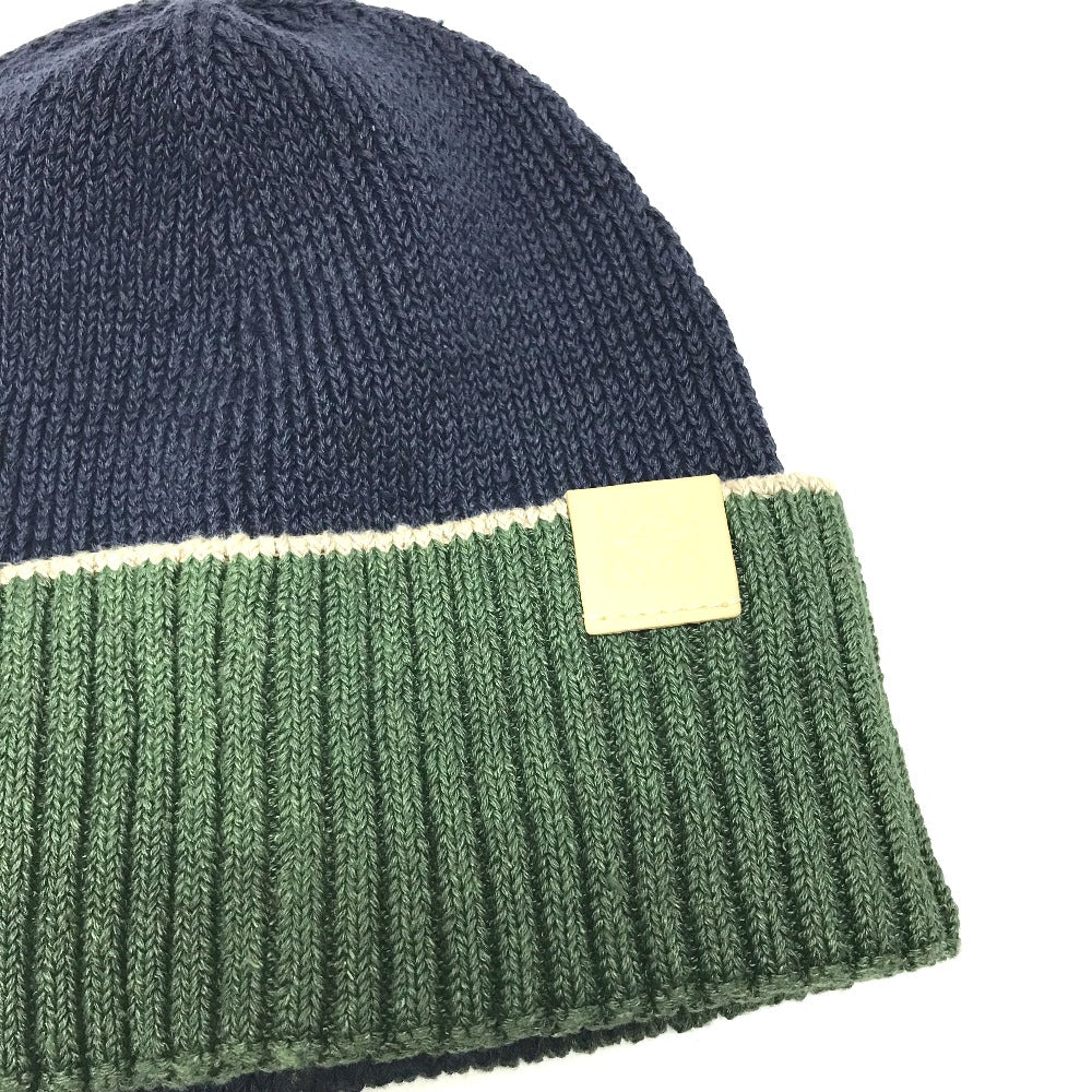 LOEWE Knit hat Nylon, Linen Navy beanie hat knit hat knit cap Anagram logo Women Used Authentic