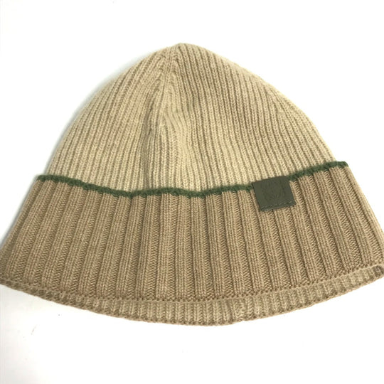 LOEWE Knit hat wool beige Anagram logo Women Used Authentic