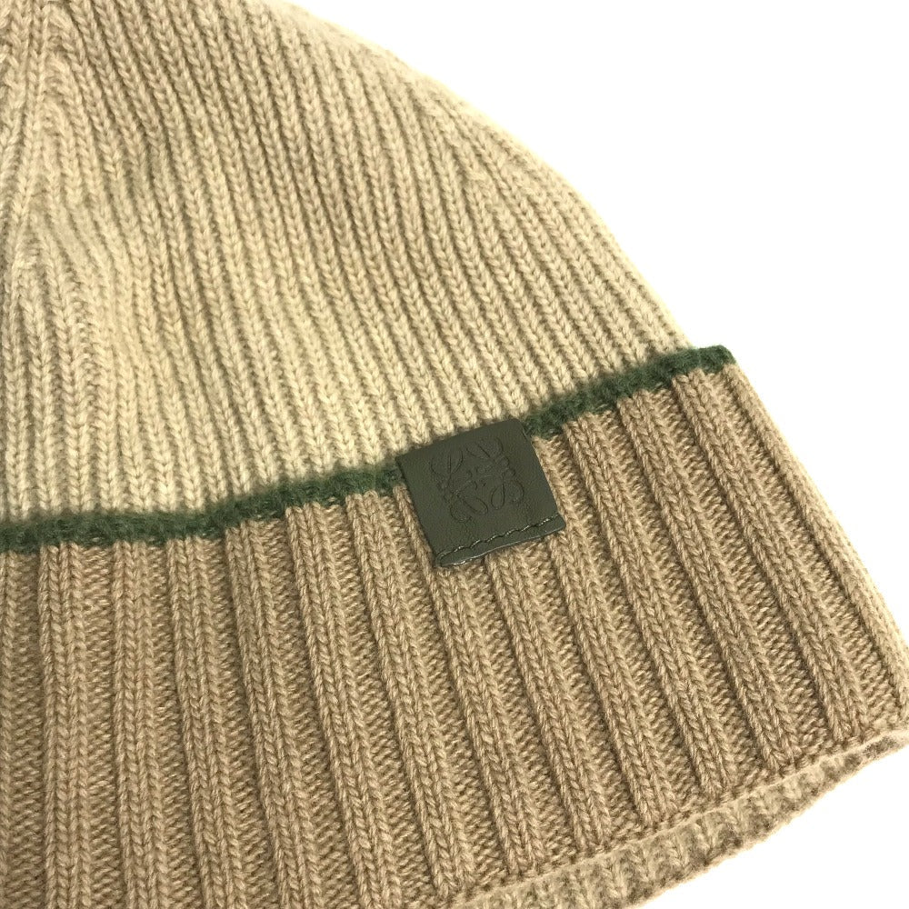 LOEWE Knit hat wool beige Anagram logo Women Used Authentic