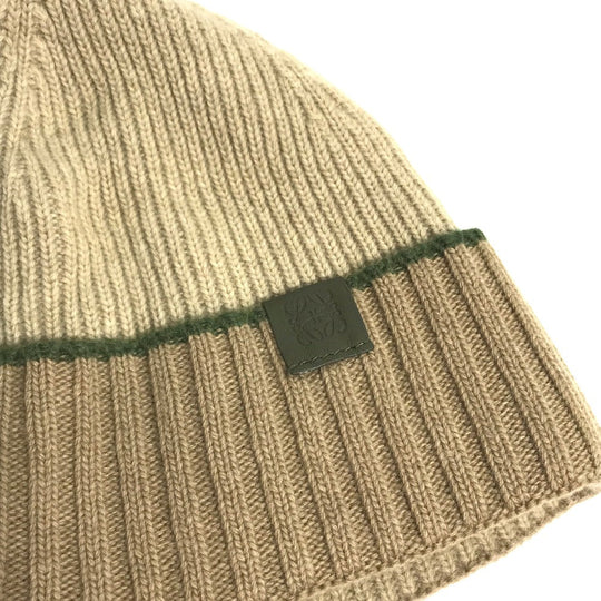LOEWE Knit hat wool beige Anagram logo Women Used Authentic