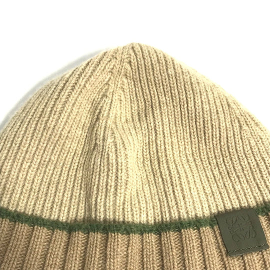 LOEWE Knit hat wool beige Anagram logo Women Used Authentic