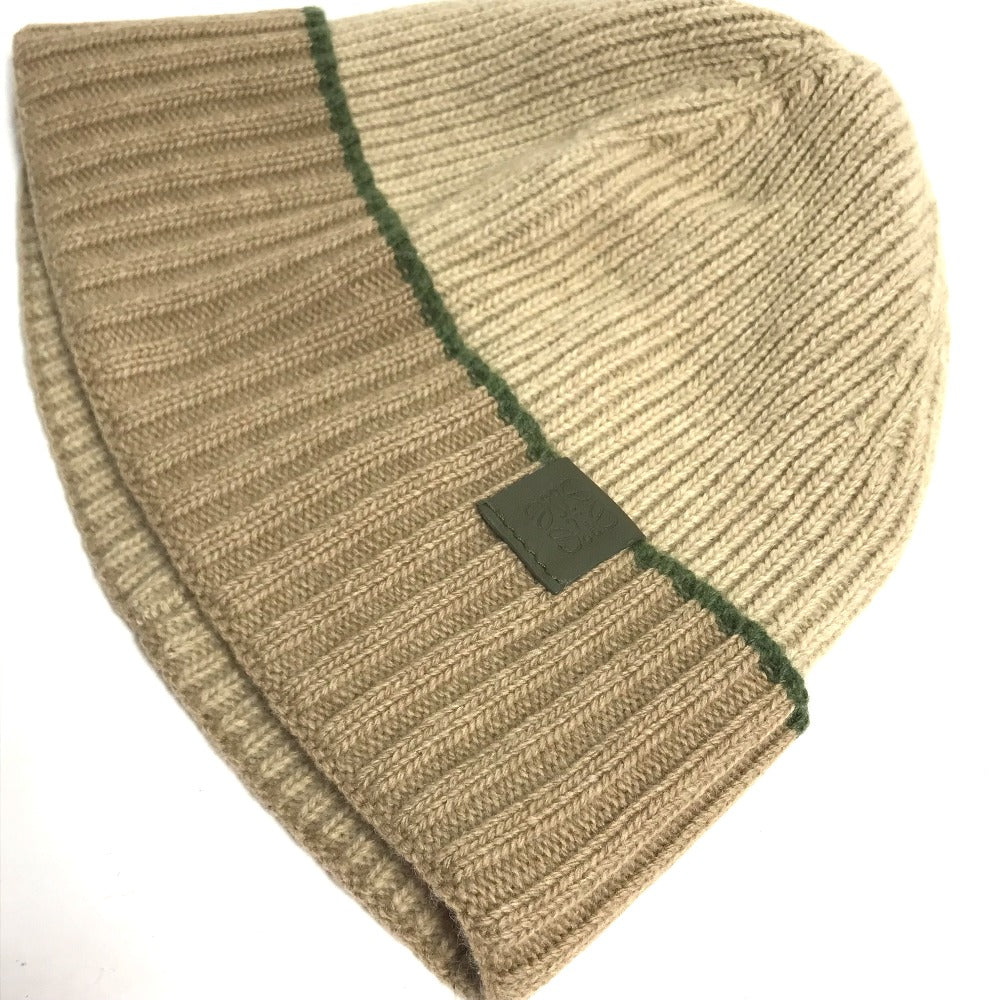 LOEWE Knit hat wool beige Anagram logo Women Used Authentic