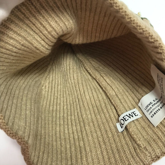 LOEWE Knit hat wool beige Anagram logo Women Used Authentic