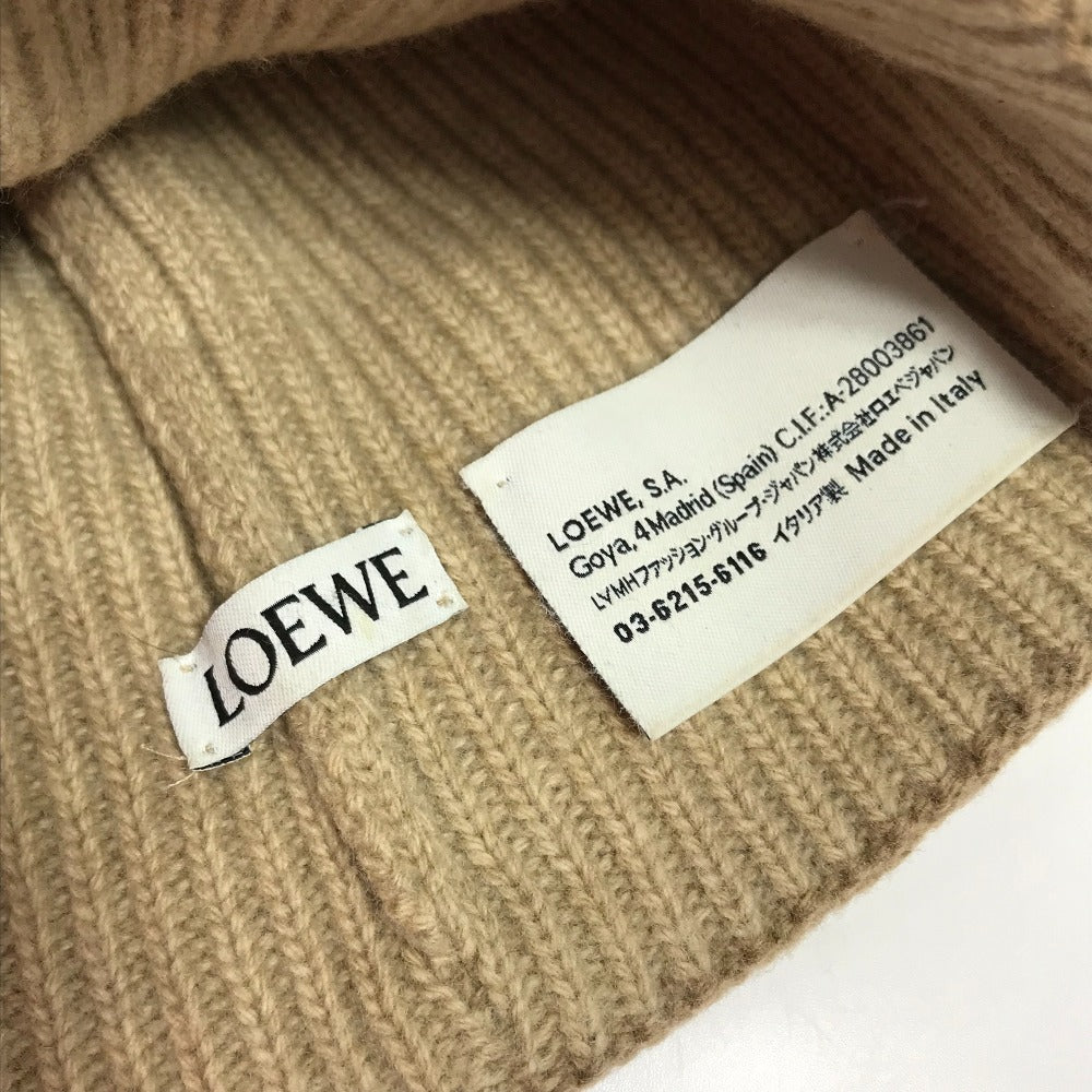 LOEWE Knit hat wool beige Anagram logo Women Used Authentic