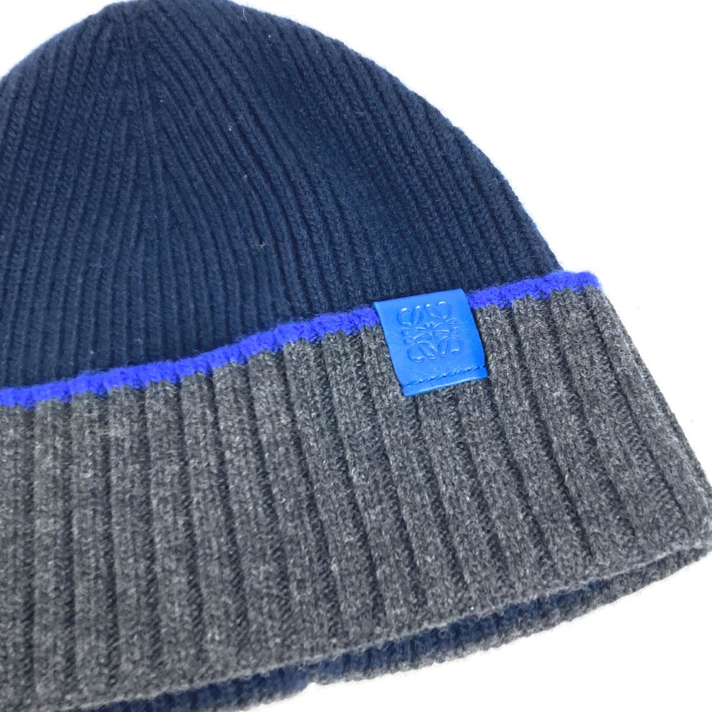 LOEWE Knit hat wool Navy beanie hat knit hat knit cap anagram Women Used Authentic