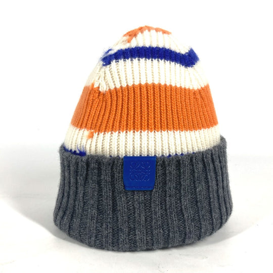 LOEWE Knit hat wool Orange anagram logo border Women Used Authentic