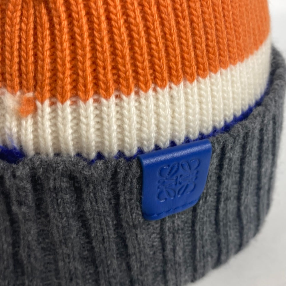 LOEWE Knit hat wool Orange anagram logo border Women Used Authentic