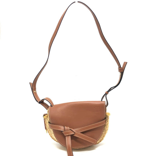 LOEWE Shoulder Bag Linen canvas beige Gate Dual Women Used Authentic