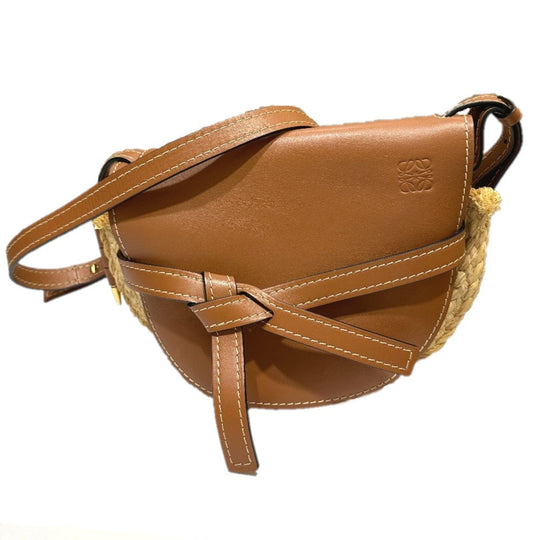 LOEWE Shoulder Bag Linen canvas beige Gate Dual Women Used Authentic