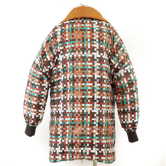 HERMES Down jacket [Outer material] 100% polyester; [Lining] 98% polyester, 2% polyurethane; [Filling] 90% down, 10% feather; [Knitted part] 80% virgin wool Orange Women 36 Used Authentic