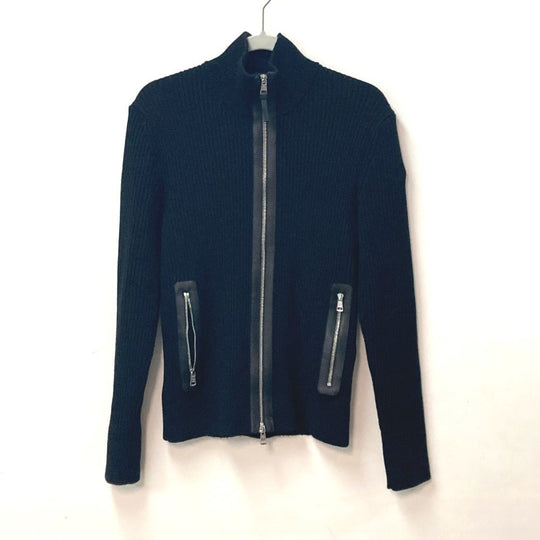 MONCLER Jacket Wool, Leather black long sleeve apparel tops outerwear mid weight mens ‚r Used Authentic