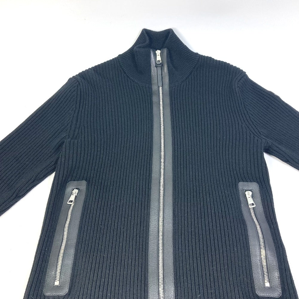 MONCLER Jacket Wool, Leather black long sleeve apparel tops outerwear mid weight mens ‚r Used Authentic