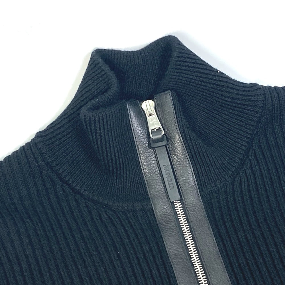 MONCLER Jacket Wool, Leather black long sleeve apparel tops outerwear mid weight mens ‚r Used Authentic