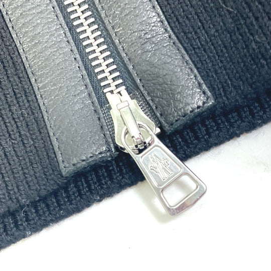 MONCLER Jacket Wool, Leather black long sleeve apparel tops outerwear mid weight mens ‚r Used Authentic