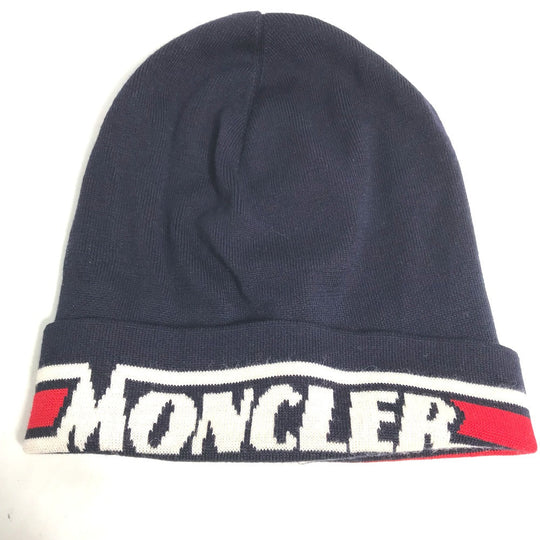 MONCLER Knit hat wool Navy logo Women Used Authentic